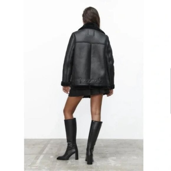 ZARA FAUX LEATHER JACKET FUR COLLAR - Picture 5 of 6